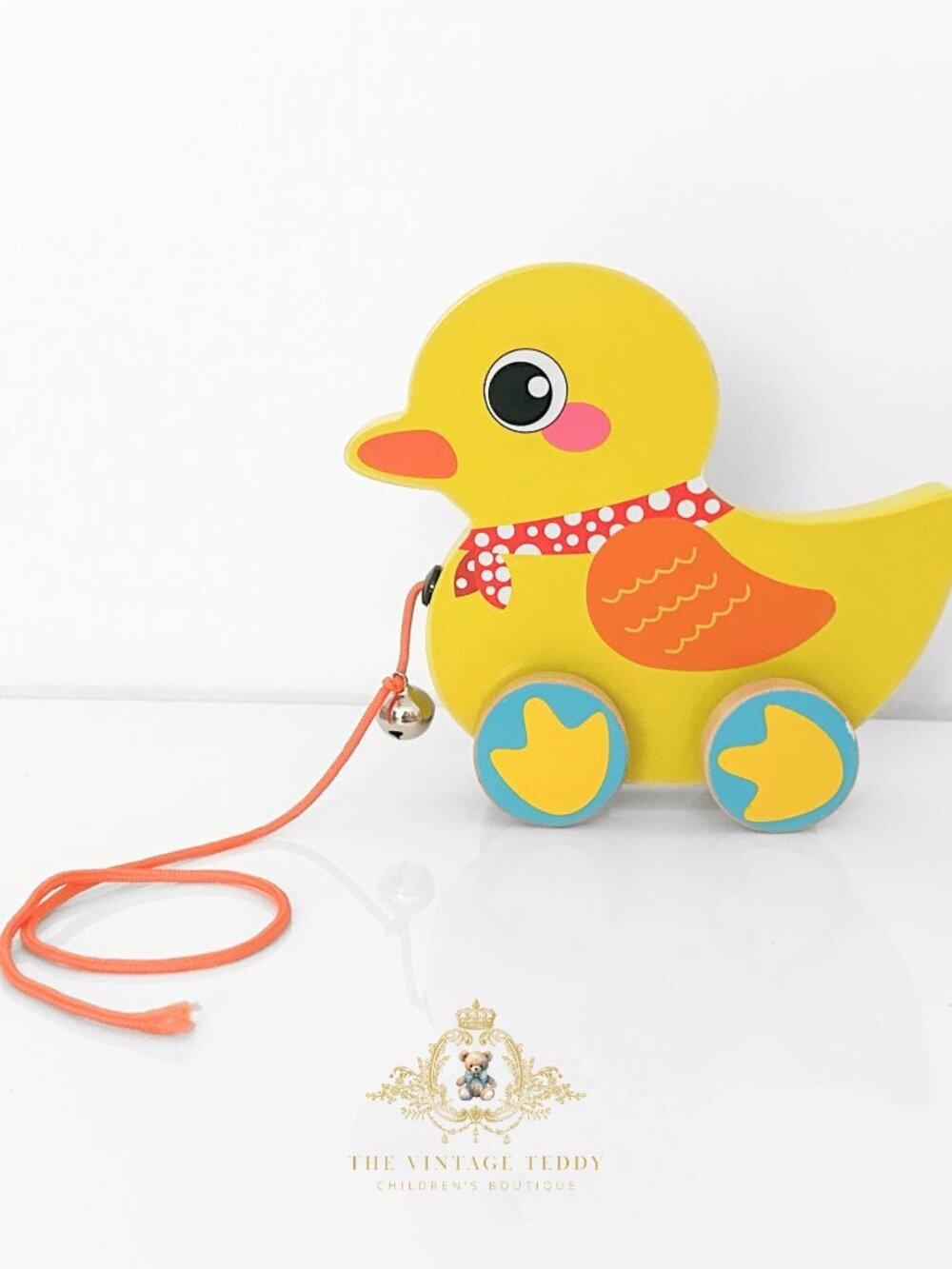 NWT Cute Children's Wooden Hand-Painted Toy Pull Along Animal Trailer Ducky